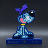 Institutional wooden icon on a blue wooden base.
