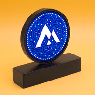 Acrylic circle with an acrylic logo inlay.