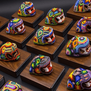 Reconocimientos con cabezas de jaguar sobre base de madera con placa de metal