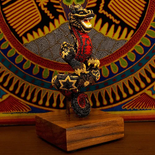 Figura de dragon arte moderno huichol negro estrella