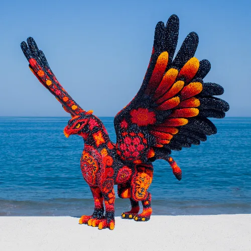 Escultura de Grifo arte huichol rojo