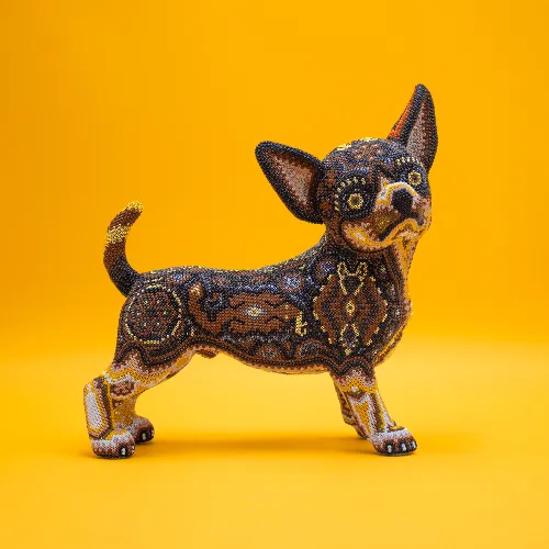 Escultura de Perro arte huichol terra