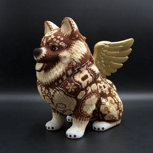 Figura de perro pomeriana arte huichol cafe 7