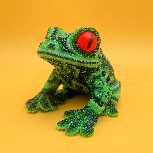 Figura de rana arte huichol verde