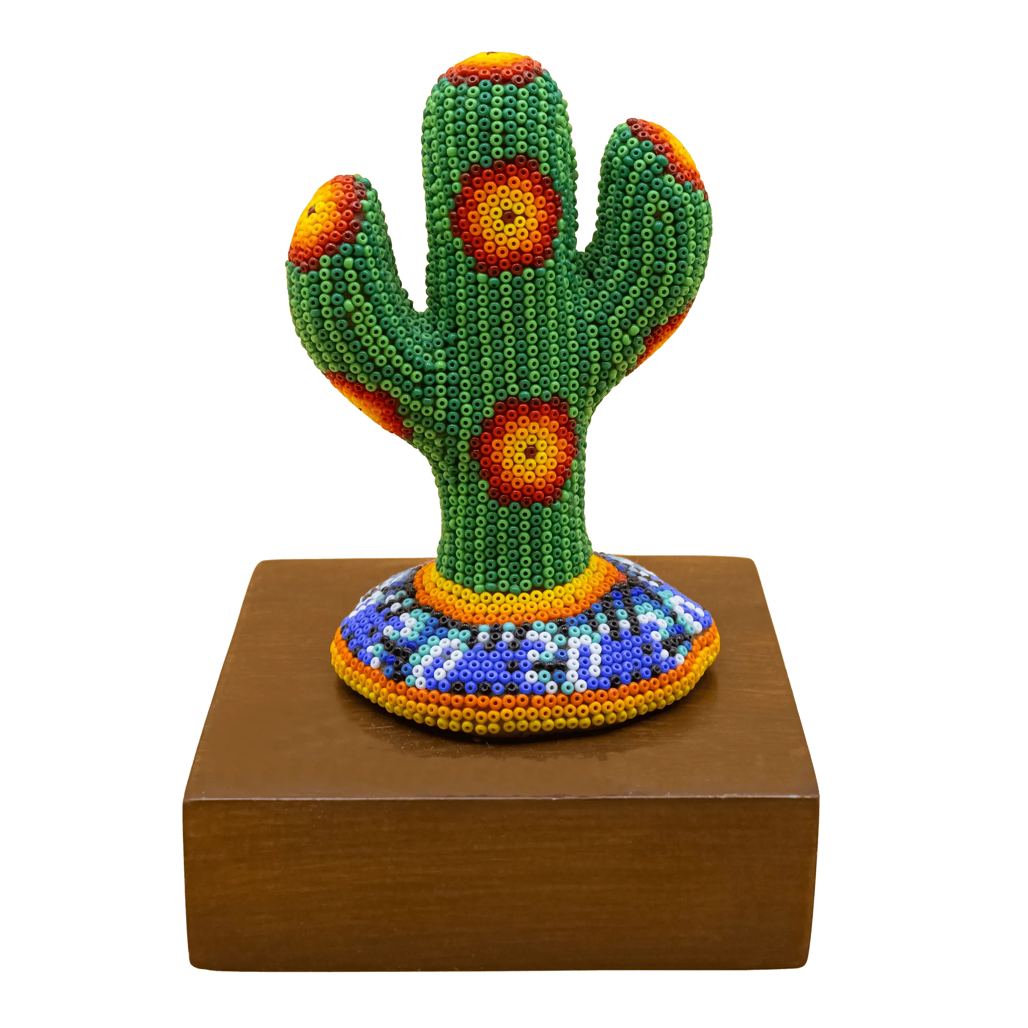 Escultura de Reconocimiento de arte huichol cactus verde azul