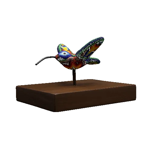 Figura de reconocimiento de arte huichol colibri sobre base de madera