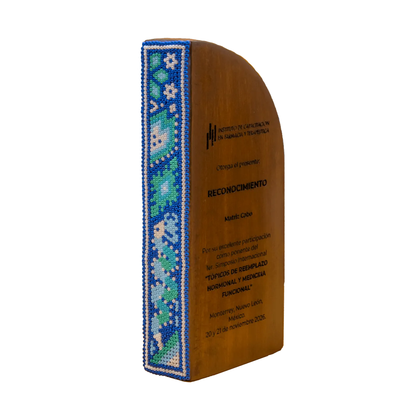 Escultura de Reconocimiento media ala con arte huichol personalizado