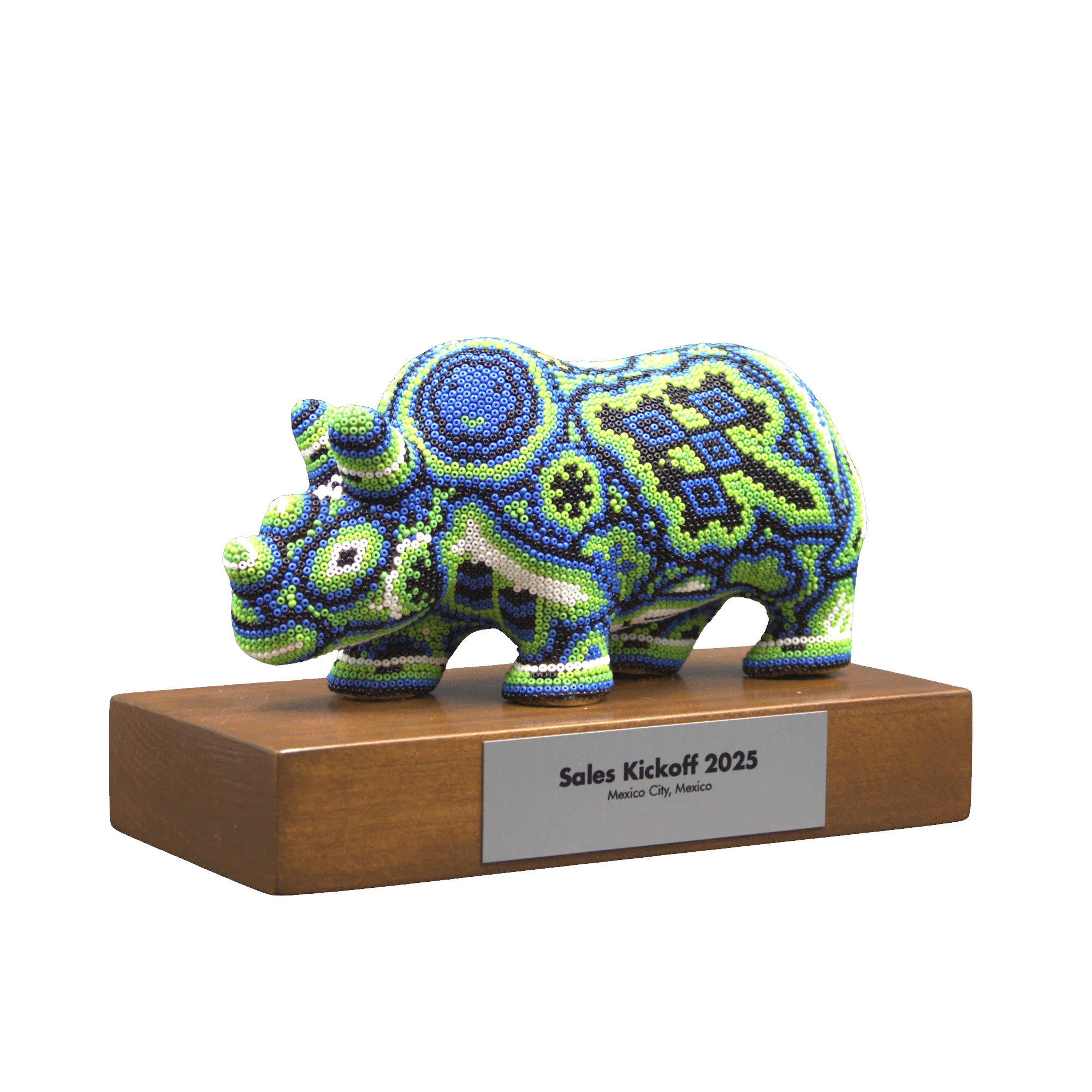 Figura de reconocimiento arte huichol rinoceronte base