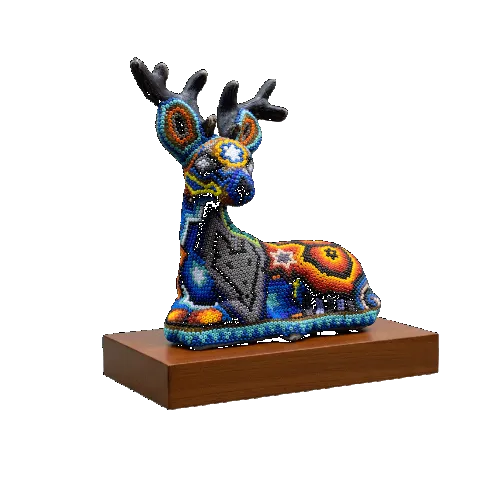 Figura de reconocimiento de arte huichol venado azul cielo base