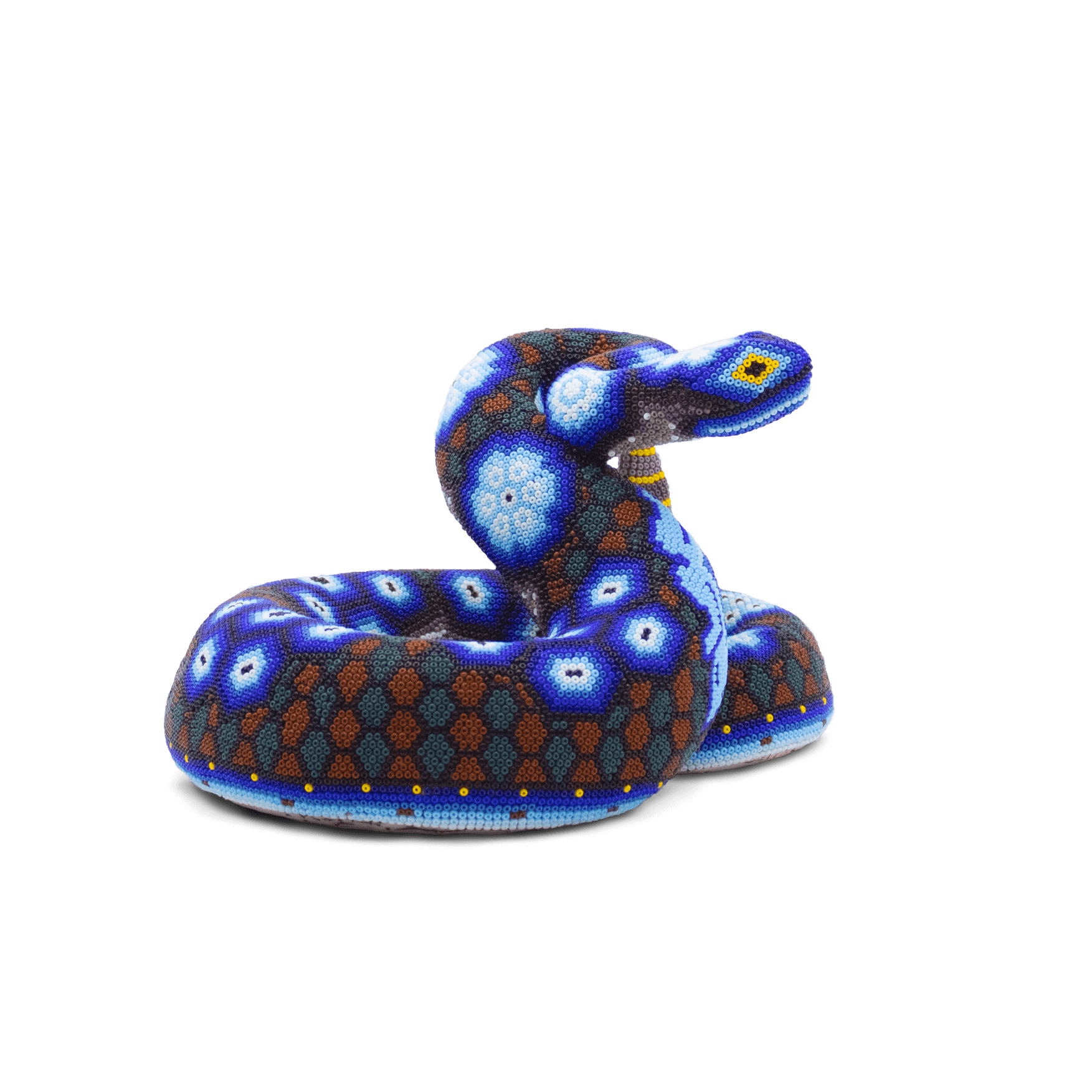 Figura de serpiente cascabel color azul con chaquira