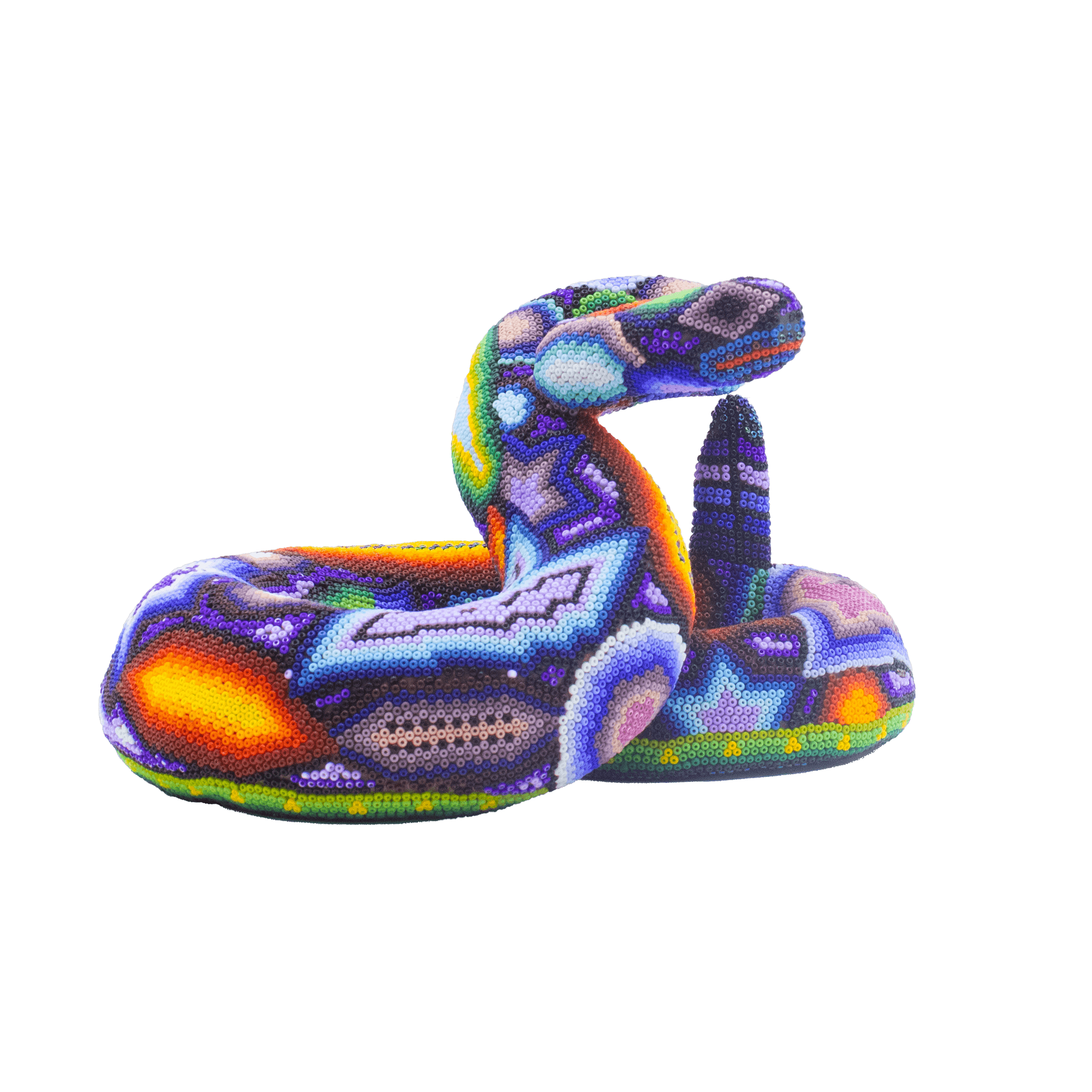 Figura de serpiente cascabel color azul con chaquira