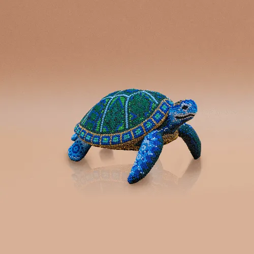 Figura de tortuga arte huichol verde azul a