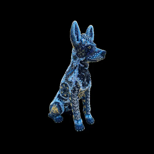 Figura de perro xoloitzcuintle arte huichol azul