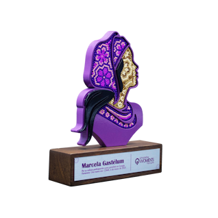 Wooden trophy covered with beads on a wooden base