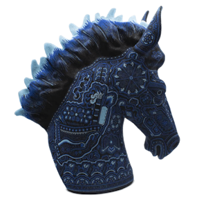 Blue beaded horse head sculpture