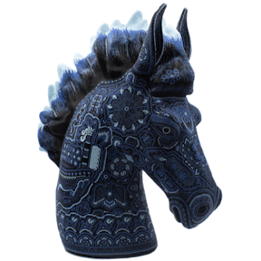 Blue beaded horse head sculpture