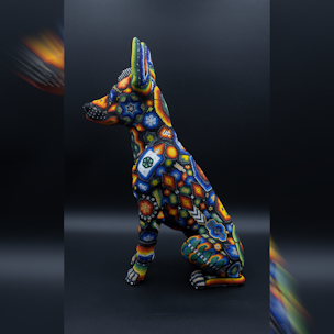 Xoloitzcuintle dog sculpture covered with colorful beads