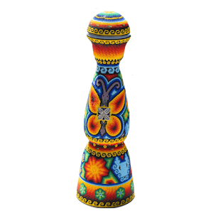 Clase azul tequila bottle covered with colored beads