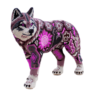 Sculpture of a wolf covered with beads