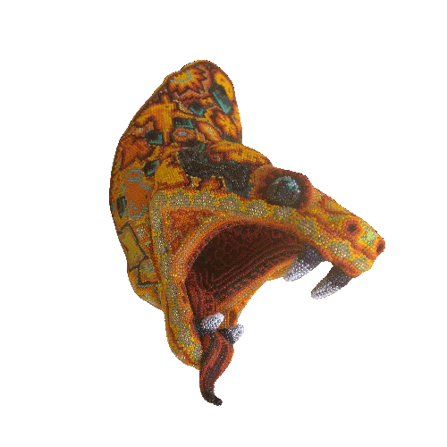 Figura de cabeza de serpiente arte huichol naranja
