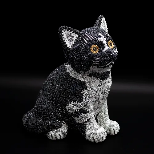 Figura de gato arte huichol siames negro
