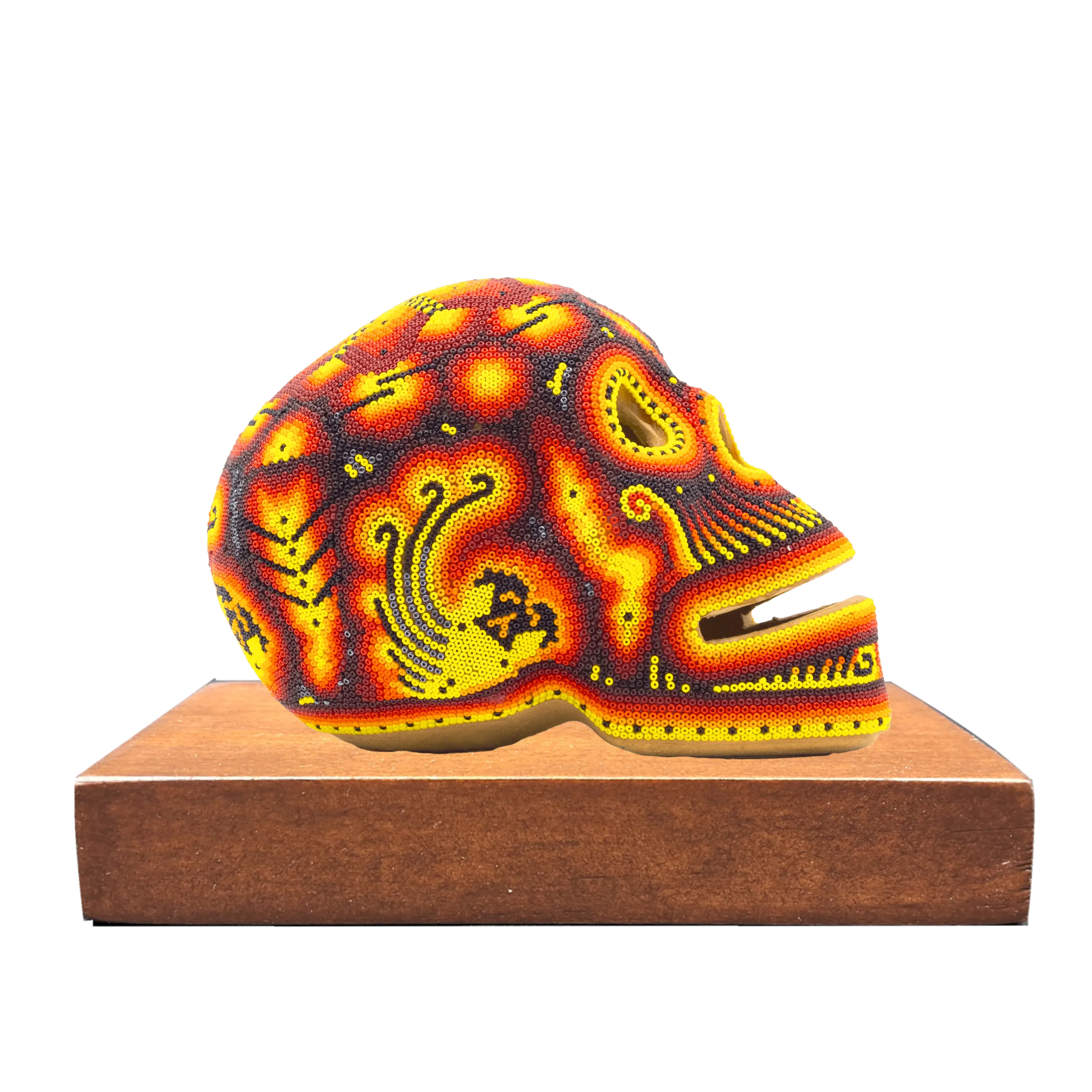 Figura de reconocimiento de arte huichol craneo calavera naranja venado