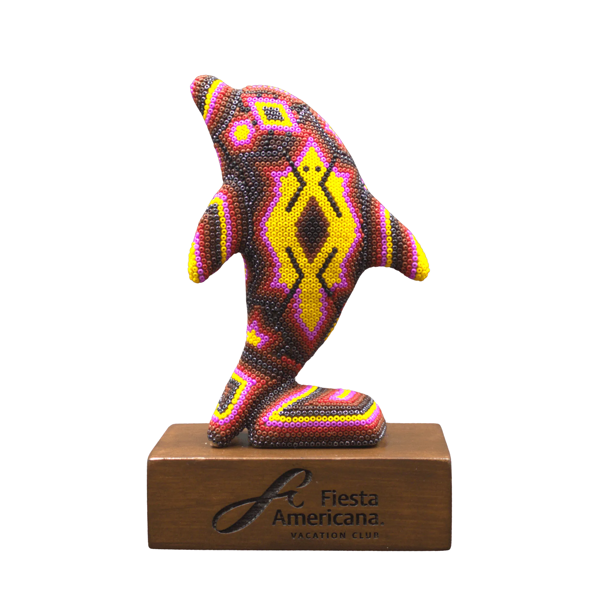 Figura de reconocimiento de arte huichol delfin rosa