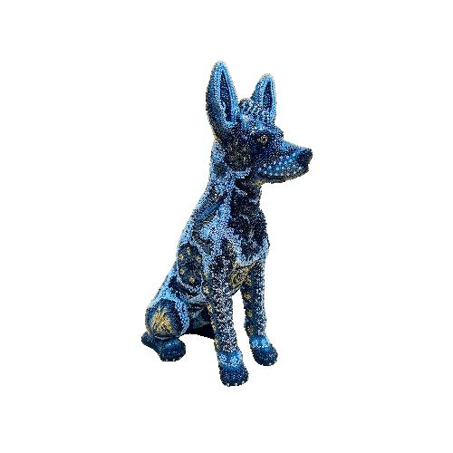 Figura de perro xoloitzcuintle arte huichol azul